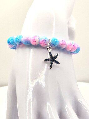 Starfish Charm Bracelet With Pink And Blue Marbled Beads